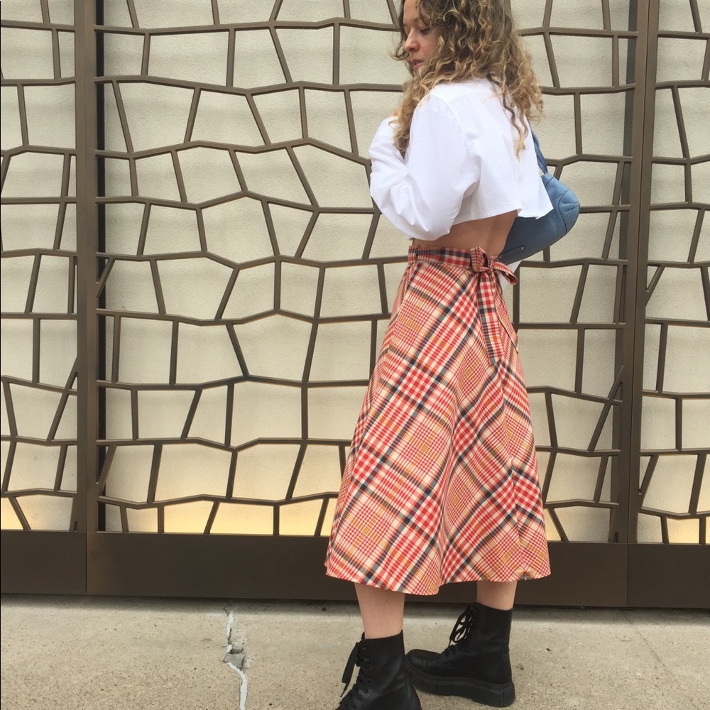 Vintage plaid midi wrap skirt